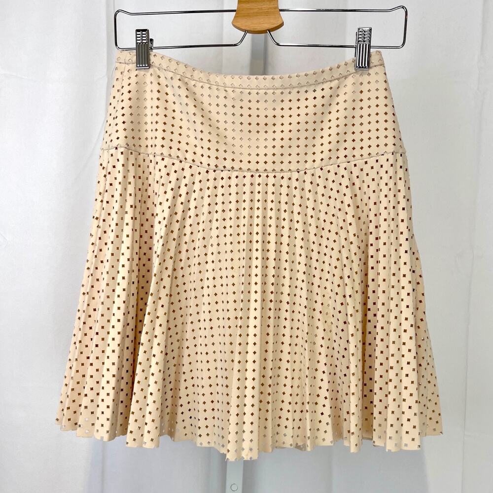 J.CREW Laser Cut Pleated Skirt C0214 Above Knee Cream Beige Size 00